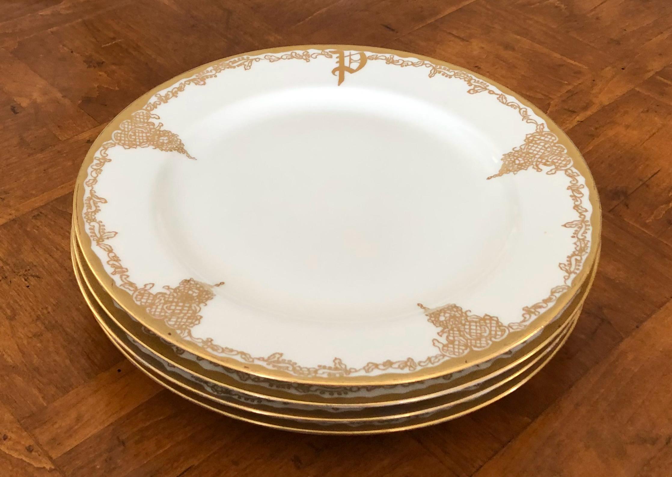 【4枚セット】Haviland 人気柄プレート 330/597/842/319 Antique Haviland - Set of Four Hand-painted and Monogrammed Dinner
