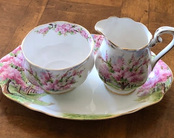 Royal Albert "Blossom Time" - Mini Cream and Sugar Set With Tray, English Fine Bone China, Tea Party China