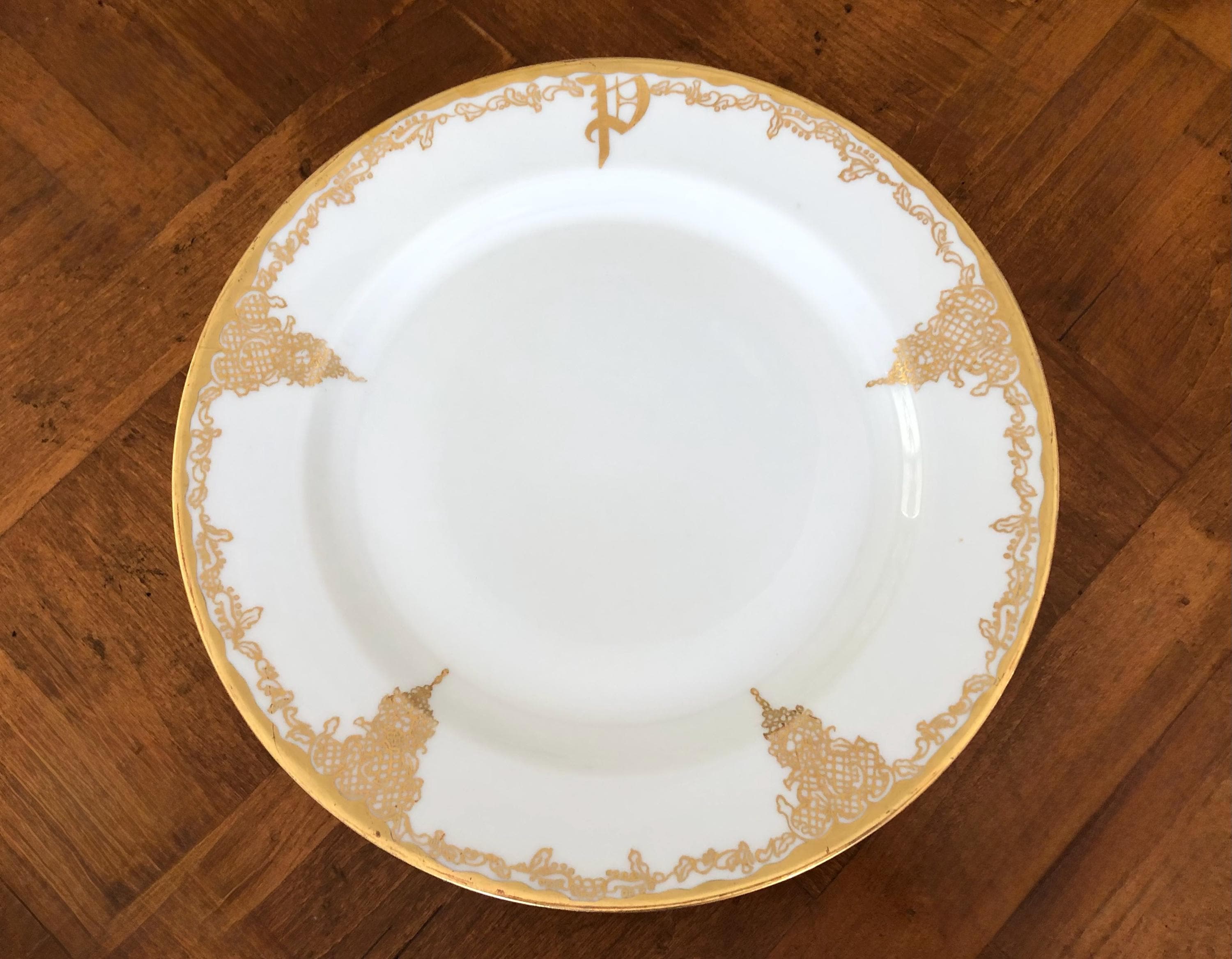 Antique Haviland - Set of Four Hand-painted and Monogrammed Dinner