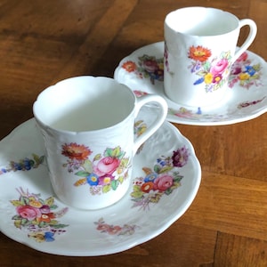Vintage Coalport “Sevres Group Embossed” - Two Demitasses and Two Saucers