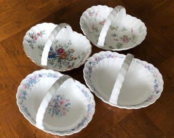 Your Choice - Vintage Wedgwood Fine China Basket With Handle, Assorted Patterns