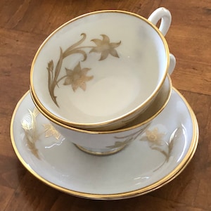 Vintage Lenox China &quot;Daybreak&quot; Pattern T417 Gold Flowers and Gold Trim Teacup and Saucer Set