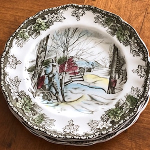 Vintage Johnson Bros. &quot;Friendly Village&quot; - Set of Four Sugar Maples Bread Plates