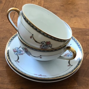 Antique Noritake &quot;Laureate&quot; - Two Teacups and Two Saucers