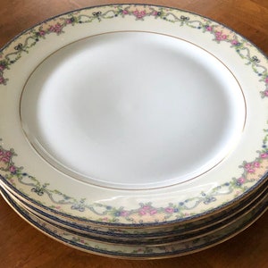 Vintage Bohemian HW Decorated China - Set of Four Dinner Plates, Czechoslovakian China