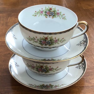 Antique Noritake &quot;Castella&quot; Pattern - Two Teacups and Two Saucers, Noritake M Mark