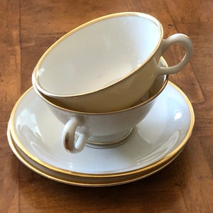 Lenox China "Mansfield" Pattern - Two Teacups and Two Saucers, Gold Trim China