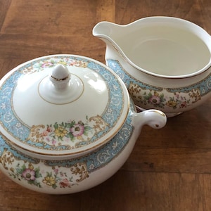 Vintage Homer Laughlin USA China &quot;Blue Dawn&quot; - Cream and Sugar Set, Eggshell Nautilus