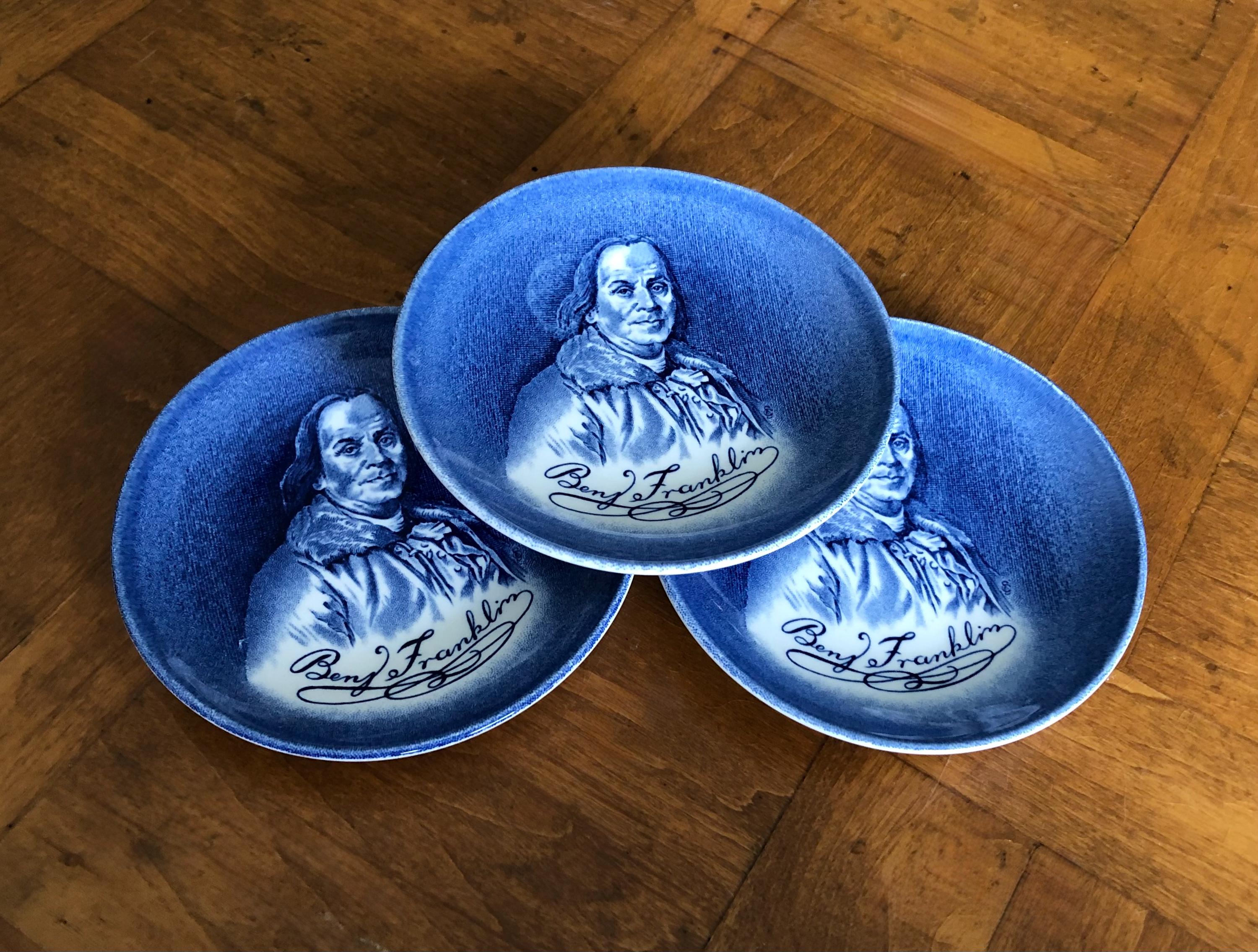 Enoch Wedgwood - Set of Three Benjamin Franklin Coasters, English