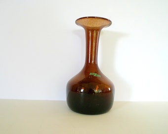 Magnor K Glass Vase: Mid-Century Modern Brown Art Glass, 1960s Norway