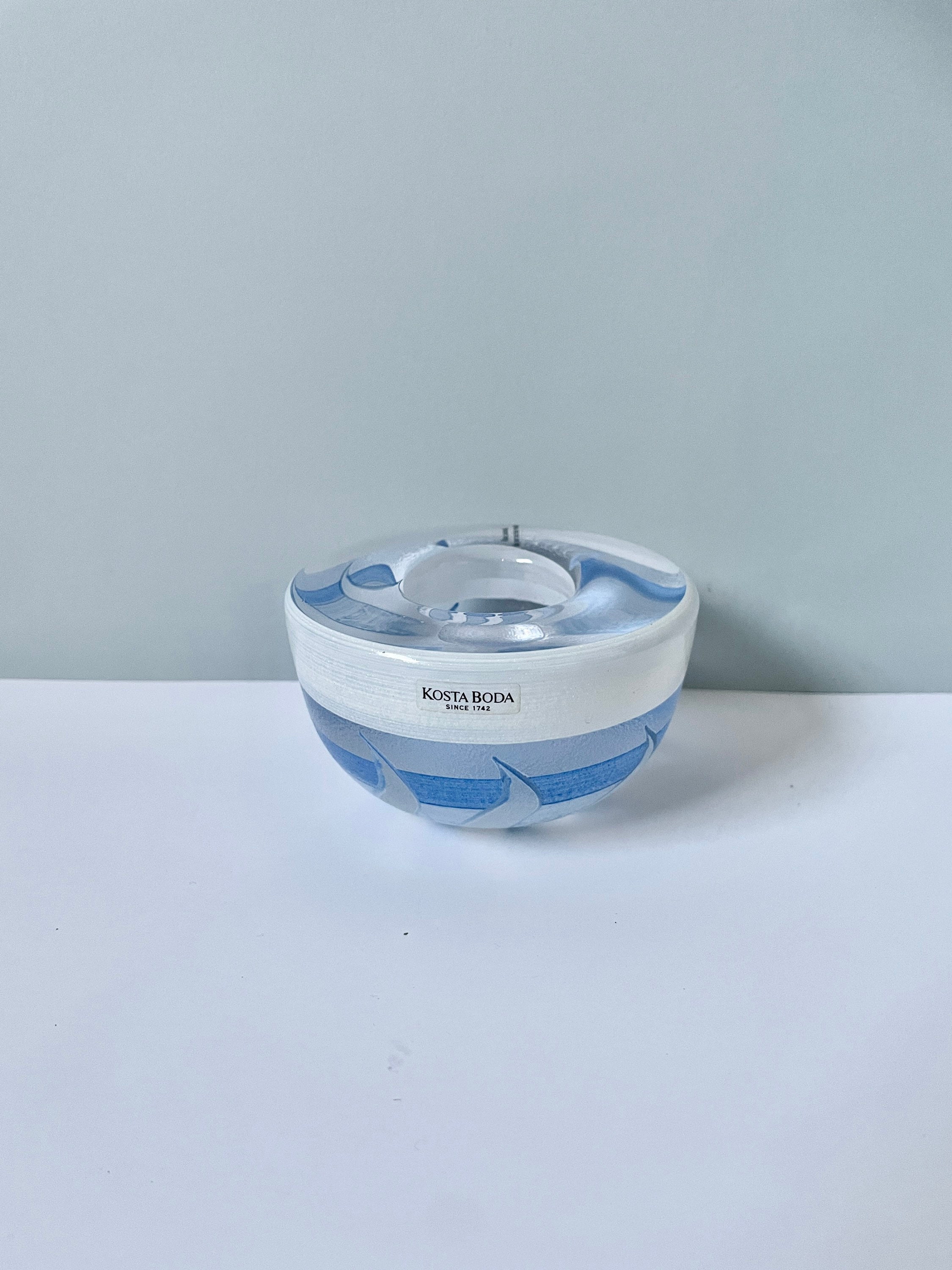Kosta Boda Art Glass Tea Candle Holder - Blue Tonga - Monica