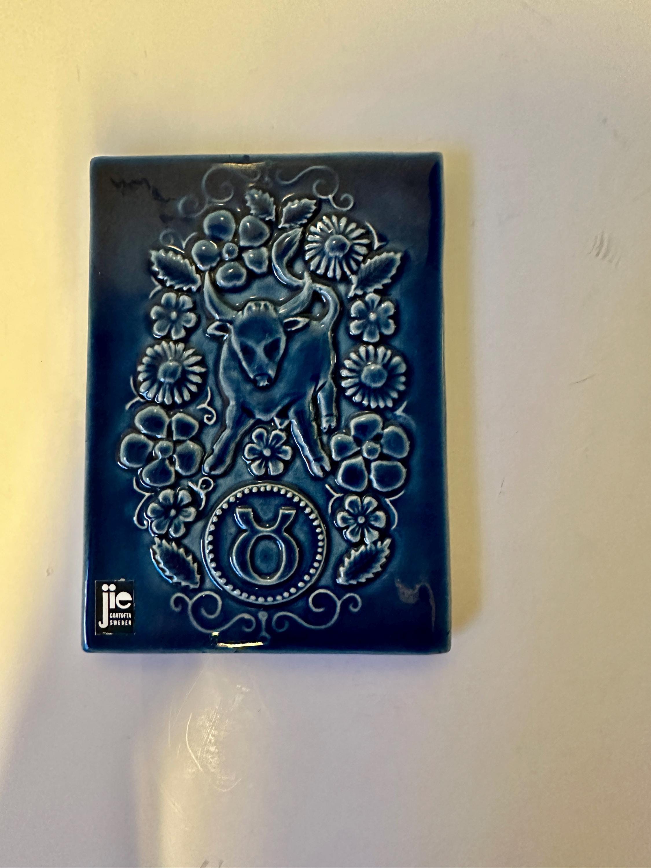 Vintage Blue Taurus Zodiac Ceramic Plaque – JIE Gantofta Swedish