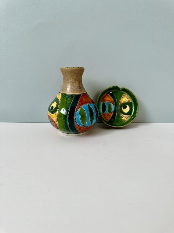 エドゥアルド・ベガ Eduardo vega フラワーベース 花瓶 ヴィンテージ Vintage Eduardo Vega Vase and Trinket Tray Picasso Folk Style