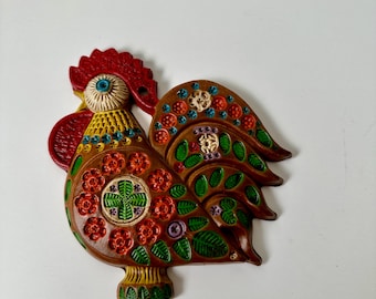 Vintage 70s Handpainted Ceramica Covento Rooster: Spanish Clay Pottery