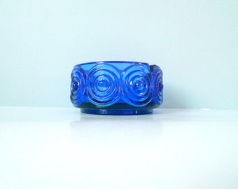 Blue RENGAS glass bowl by Tamara Aladin for Riihimäki Lasi - Glass bowl Taalari series - Finland 1970s