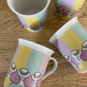 Cute Pink Mint Pastel 1980s vibe cups from Eschenbach Bavaria Germany Vintage mugs Set of four