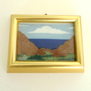 3 for 2! Vintage Framed Artwork Porsgrund Art tile Norway Decorative Tile Framed Hand Painted Porcelain Tile, Anne Marie Odegaard blue