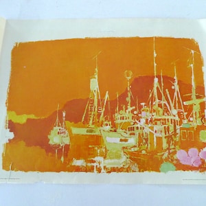 Otto Nielsen impresión vintage del calendario SAS junio 1974 Noruega naranja cartel amarillo