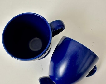 Two Vintage Höganas Swedish mugs with foot-  Dark footed blue cups 1990s from Sweden Design Marie-Louise Hellgren