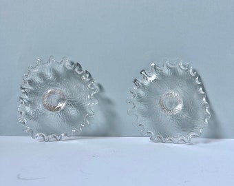 Set of two Norwegian snowflake candle holders - a Pair of Hadeland Glass candle holders  - Vintage wno crystals Retro Norway