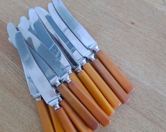 Six Vintage Bakelite Stainless Steel Knives - Helle of Norway Knives Blond Midcentury Modern