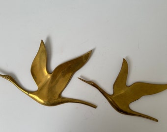 Two Large Brass Birds Wall Hanging - Flying birds Mid Century Modern Scandinavia 1960s Set of two