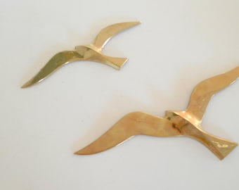 Two Brass Birds Wall Hanging - Flying birds Mid Century Modern Scandinavia 1960s Set of two