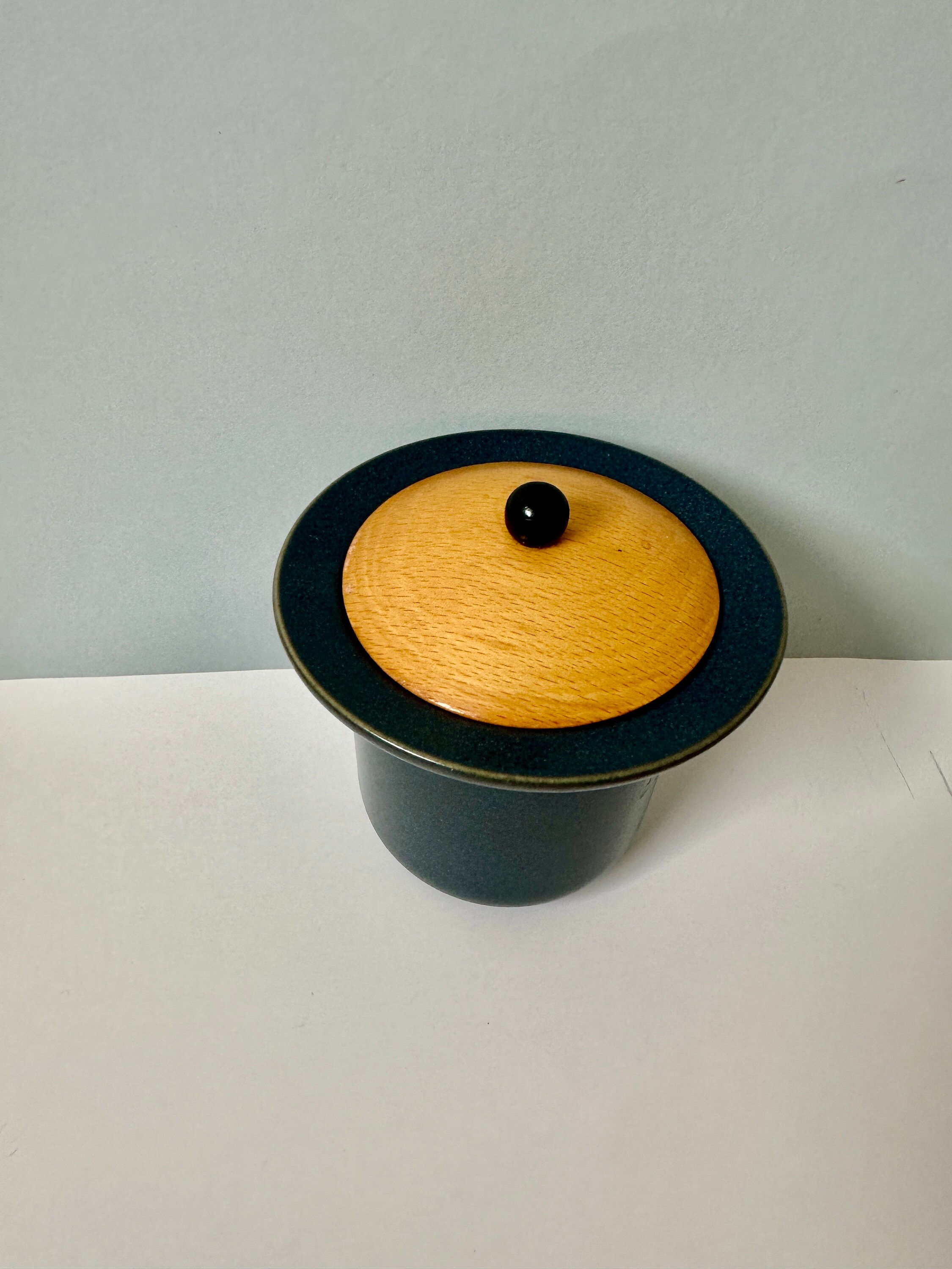 Vintage Höganäs Swedish Ceramic Bowl With Wood Lid - Eva Hanner