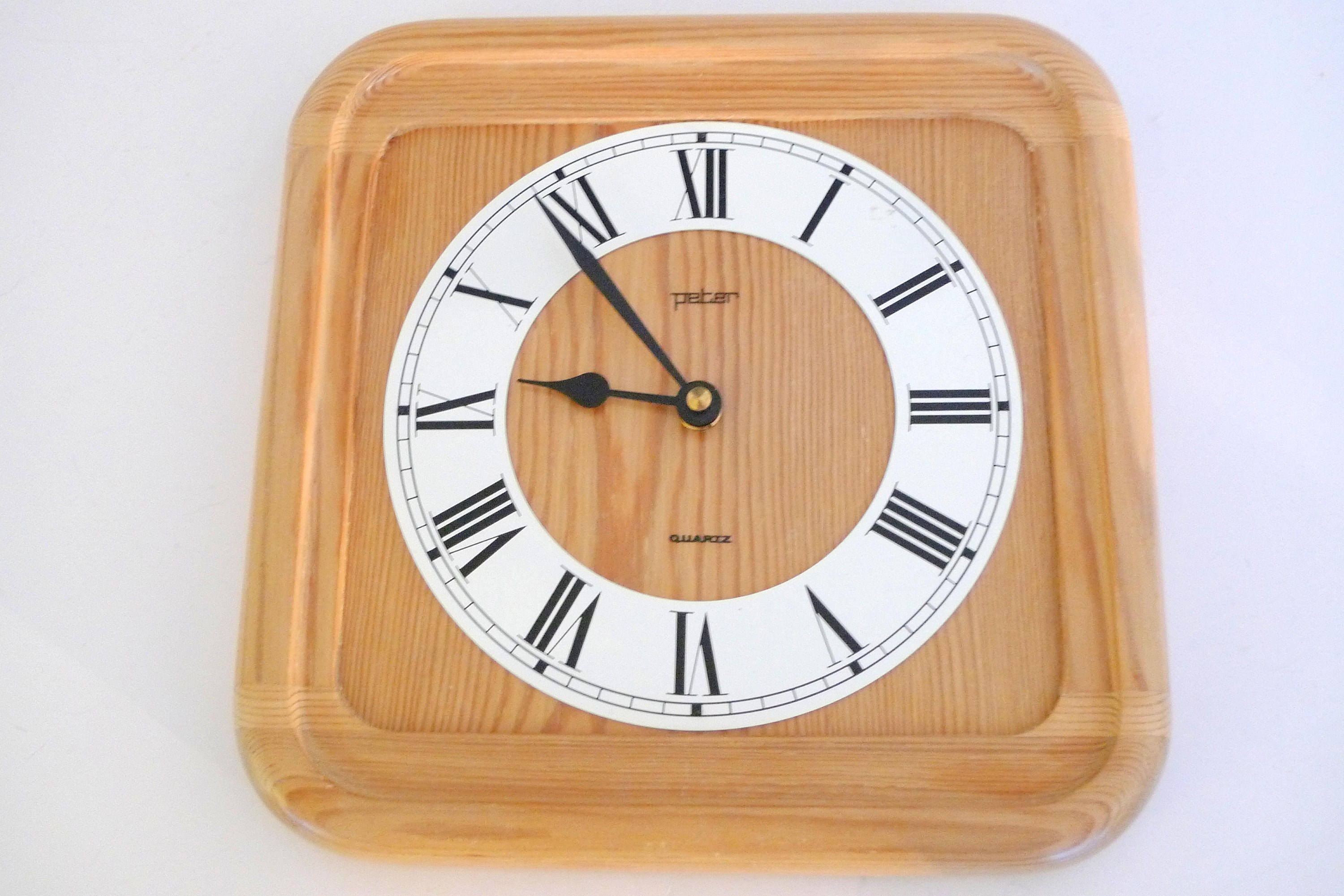 Retro Peter Wall Clock - West German Wood Vintage Quartz Electronics 1980s