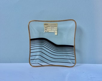 Vintage Atomic Age Glass dish - Mid Century Modern square glass tray Black stripes