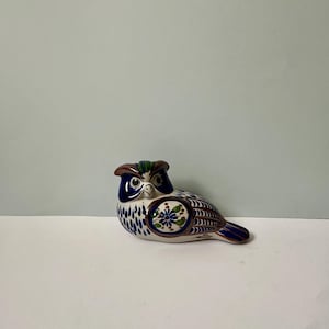 Vintage Tonala bird Ken Edwards El Palomar Figurine - blue Mexican ceramic Folk art owl