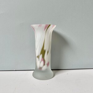 Kosta Boda Zelda Vase: Frosted Glass, Pink & Green, 1980s Design