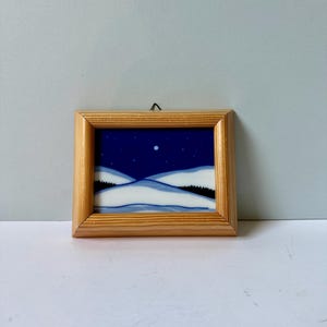 3 for 2! Winter landscape Porsgrund Art tile Norway Decorative Tile Framed Hand Painted Porcelain Tile, Anne Marie Odegaard blue Wooden
