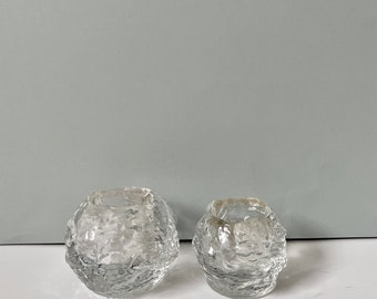 Two Tea Candle Holder - SNOWBALL art glass Kosta Boda glass Set of two