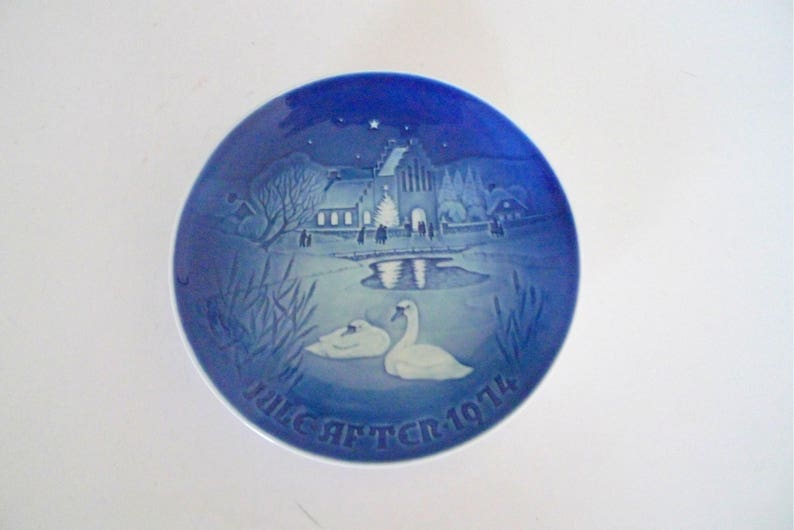 Bing and Grondahl B & G Christmas Wall Plate 1974 Swans Collectible Danish Vintage Wall Decor image 1