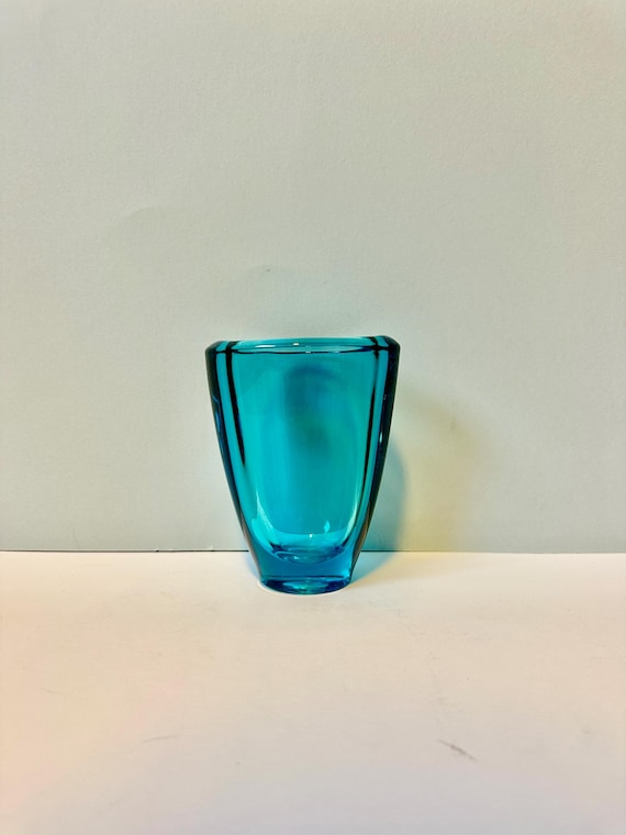 Vintage Czech Art Glass Vase: Turquoise Sklo Union Rudolfova Hut, Vaclav Hanus Design