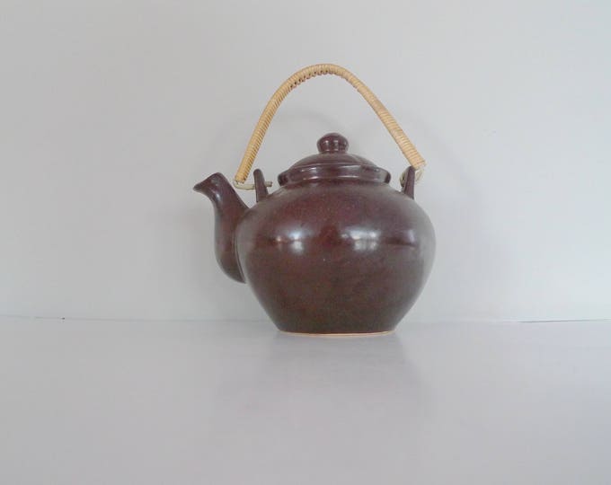 Vintage Brown Teapot Wicker Handle Arabia Style Scandinavian Teapot Etsy