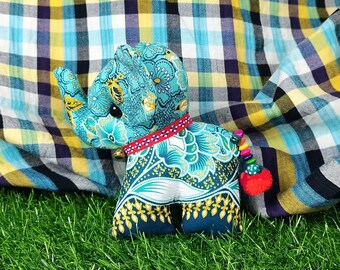 15x15 cm Lucky Elephant Pillow Soft Stuffed Toy Thai Scott Cotton Fabric Oriental Vintage Bed Home Decor Animal Doll Toy Gift 4 (Turquoise)