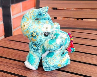 16x16 cm Lucky Elephant Pillow Soft Stuffed Toy Cotton Fabric Oriental Vintage Bed Home Decor Animal Doll Toy Gift (Turquoise)