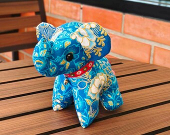 16x16 cm Lucky Elephant Pillow Soft Stuffed Toy Cotton Fabric Oriental Vintage Bed Home Decor Animal Doll Toy Gift (Blue)