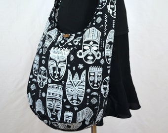 Hippie Bobo Hoho Tasche Mode Afrikanische Sling Umhängetasche Kunst Gesichtsmaske Design Crossbody Bag Single Strap BLACK