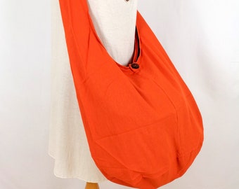 Orange Cotton Shoulder Bag Hippie Bag Hobo Bag Sling Bag Crossbody Bag Diaper Bag Messenger Bag Overnight Handbags Tote Bag