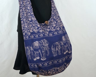 Navy Blue Elephant Bag Hippie Hobo Bag Sling Crossbody Bag Boho Bag Shoulder Bag Messenger Bag Cotton Bag Purse Tote Bag Handbags