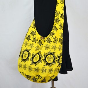Yellow Turtle Print Bohemian Shoulder Bag Hobo Bag Hippie Shoulder Bag Crossbody Bag Eco Friendly Cotton Bag