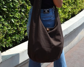 Brown Cotton Messenger Bag Shoulder Bag Handbags Hippie Bag Hobo Bag Sling Bag Crossbody Bag Diaper Bag Overnight Purse Tote Bag