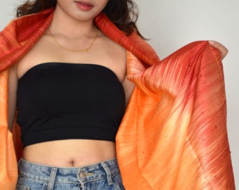 100% Thai Silk Fabric Weave Handwoven Scarf Bohemian Style Traditional Design Mudmee Pure Silk Textile Multicolor Orange