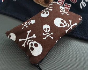 Skull and Crossbones Bag Makeup Organizer Handbag Coin and Card Purse Organiser Storage Cosmetic Liner Bag 100% Cotton Fabric Zip Pouch 03