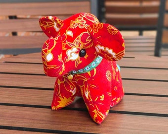 16 x 16 cm Glücks-Elefant-Kissen, weiches Stofftier, Thai Scott, Baumwollstoff, orientalisches Vintage-Bett, Heimdekoration, Tierpuppe, Spielzeug, Geschenk 4 (rot)