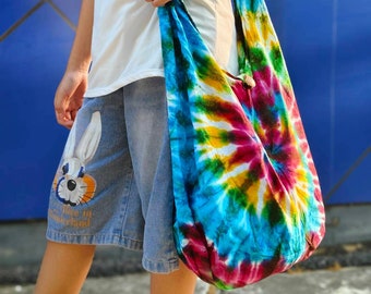 Rainbow Spiral Tie Dye Bag Hippie Bag Hobo Bag Sling Bag Cotton Shoulder Bag Boho Crossbody Bag Sling Bag Purse Messenger Bag 012