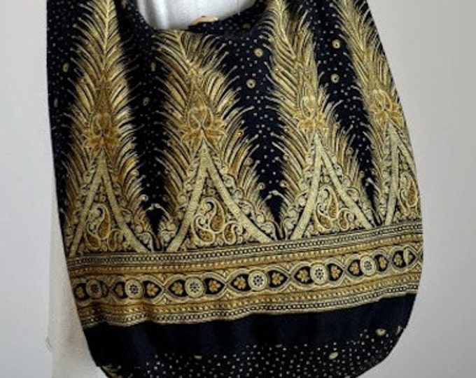 Black Gold Peacock Tail With Small Paisley Crossbody Bag Boho Hobo Bag ...